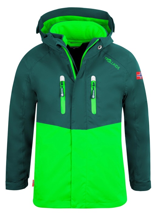 Geaca sport copii Trollkids Bryggen 3 in 1, impermeabila, rezistenta la vant, verde inchis/verde deschis, poliester