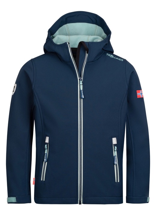 Geaca sport copii Trollkids Trollfjord, impermeabila, ajustabila, bleumarin, poliester