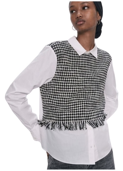 Zara női ing 2 az 1-ben tweed mellénnyel, fehér, XS INTL