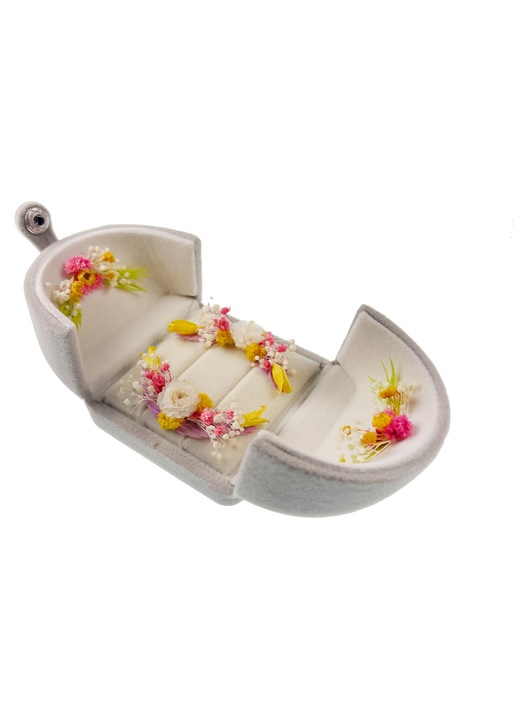 Cutie inele dubla catifea vintage flori conservate 6.5x6x6cm