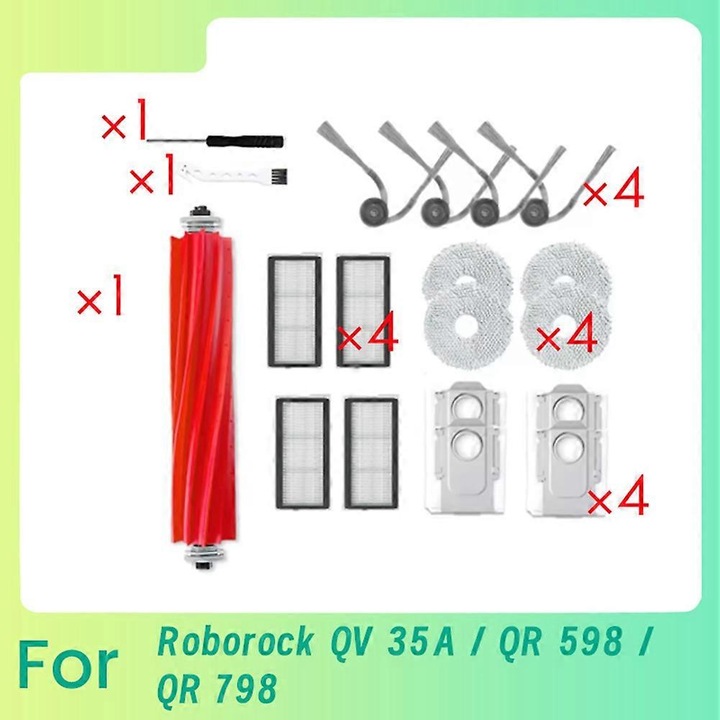 Roborock QV 35A QR 798 QR 598 porszívó tartozékkészlet, kefék, szűrők, törlőkendők, porzsákok, 19 darab