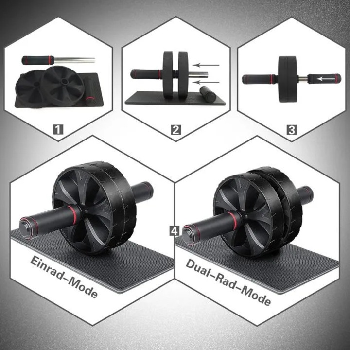 Kétfunkciós haskerék térdelőpárnával, ergonomikus, fitnesz, univerzális