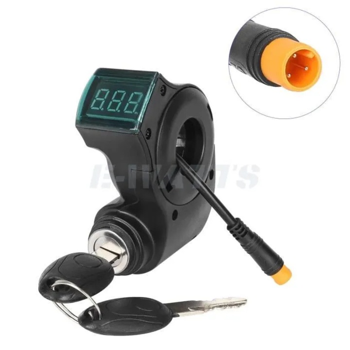 Comutator aprindere trotineta electrica cu afisaj tensiune si 2 chei, negru