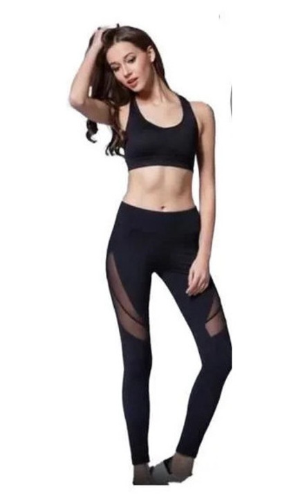 Női sport leggings, magas derék, légáteresztő, fekete, poliészter és elasztán, L INTL