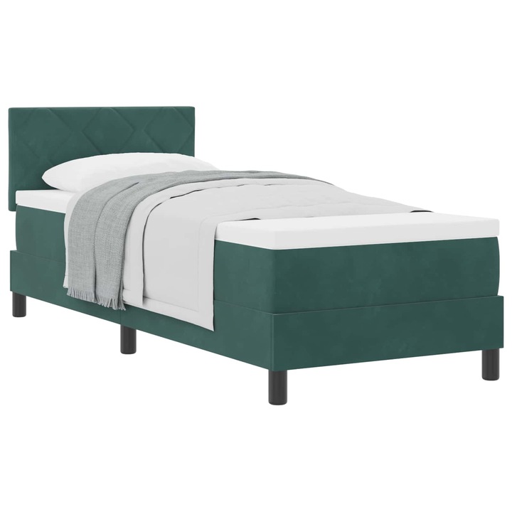 vidaXL Boxrugós ágy matracmal Sötétzöld 80 x 200 cm Bársony 3339203