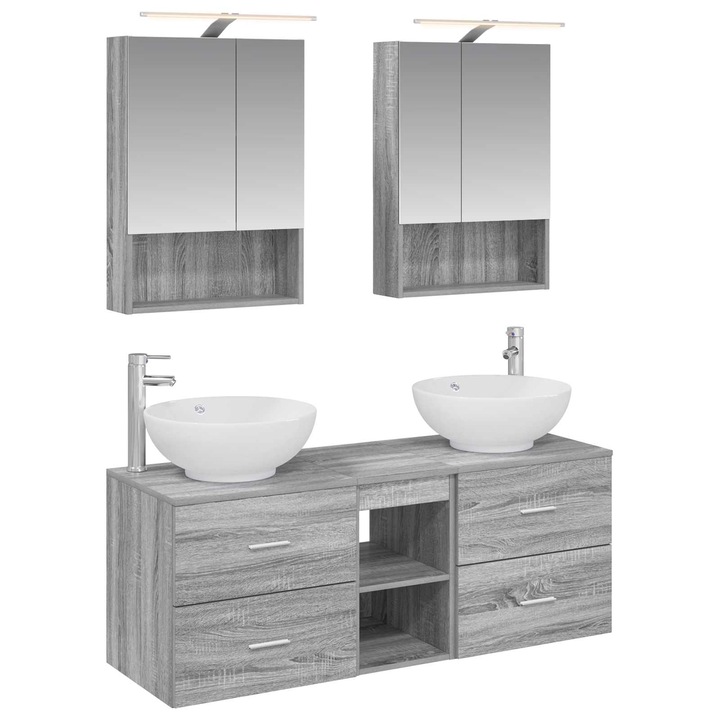 Set de mobilier pentru baie 5 pcs, vidaXL, Sonoma gri