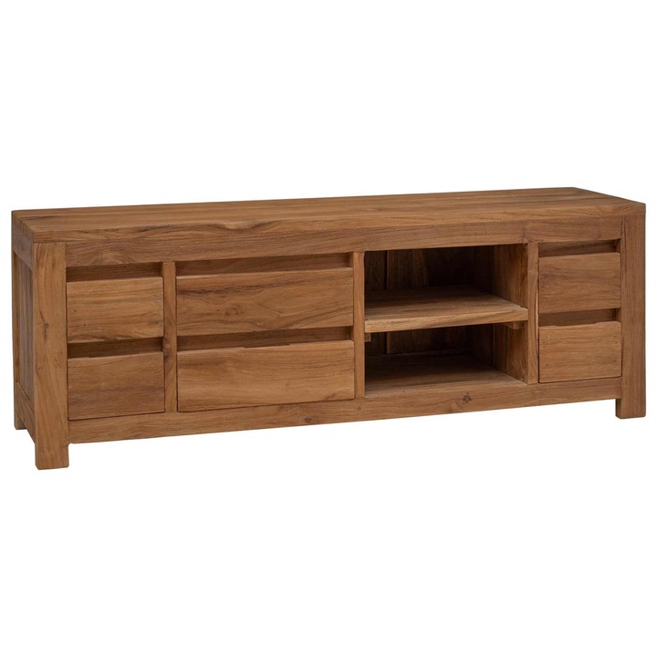 Comoda TV vidaXL, 110 x 30 x 40 cm, natural Lemn solid de tec