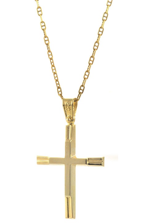 Cruce botez aur 14K, design minimalist, cu lant aur 9K