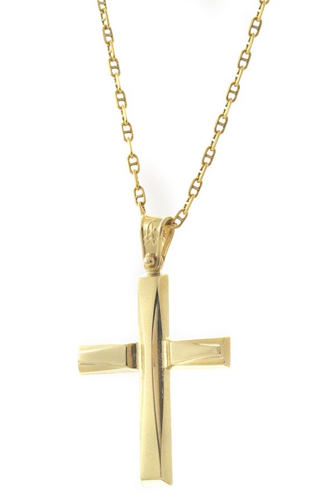 Cruce botez aur 14K lant aur 9K design asimetric modern