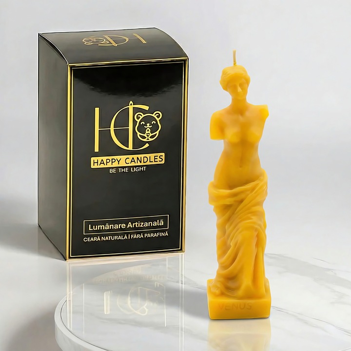 Lumanare din ceara naturala de albine, Happy Candles, Venus, Galben, Handmade, 50g