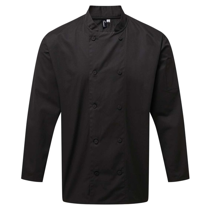 Jacheta profesional Premier Chef's Long Sleeve Coolchecker® Jacket With Mesh Back Panel, marime 3XL, culoare Negru