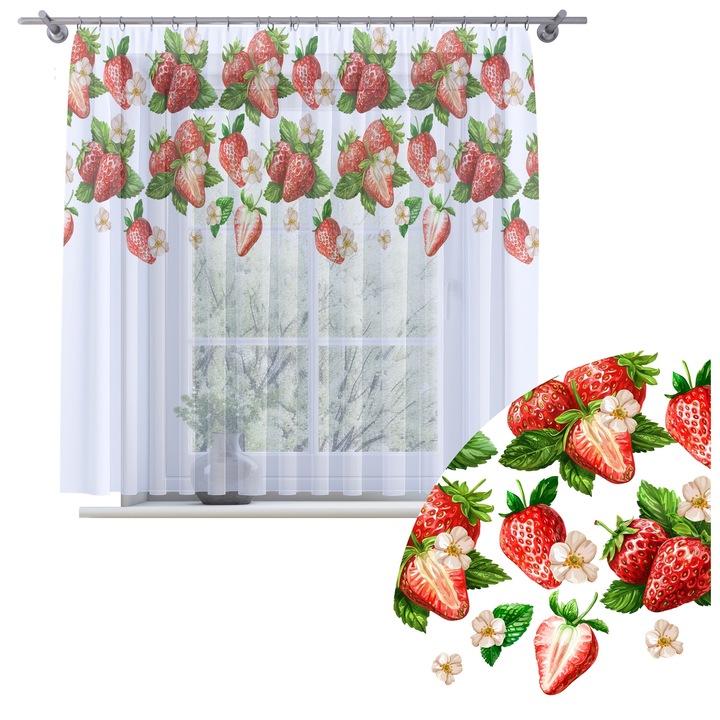 Perdea, Homeview, 200x150 cm, Multicolor, Pentru camera de zi si dormitor, Cu inele, Decorativ, Montaj usor, Poliester, Alb cu imprimeu, model 0577