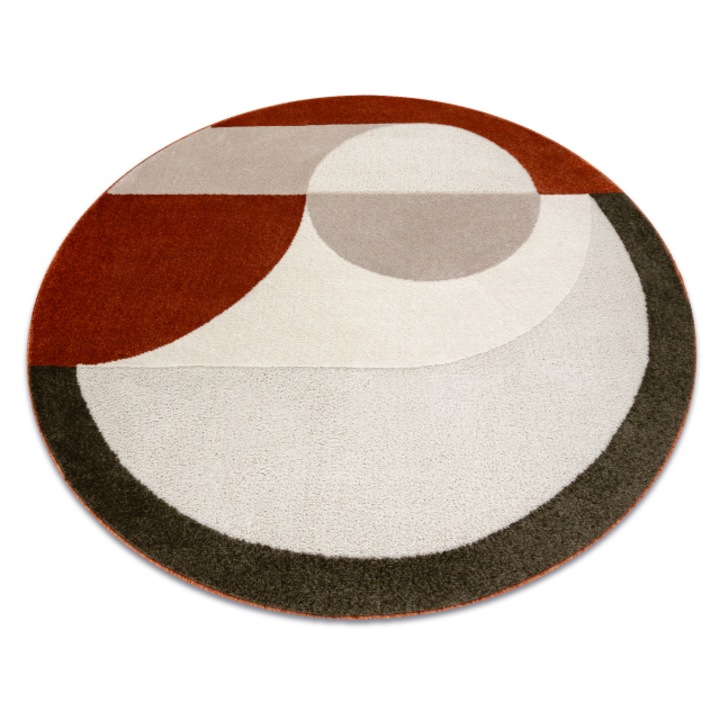 Covor dune 8088 cerc crem / teracota – geometric, DYWANY ŁUSZCZÓW structural, cerc 200 cm latime
