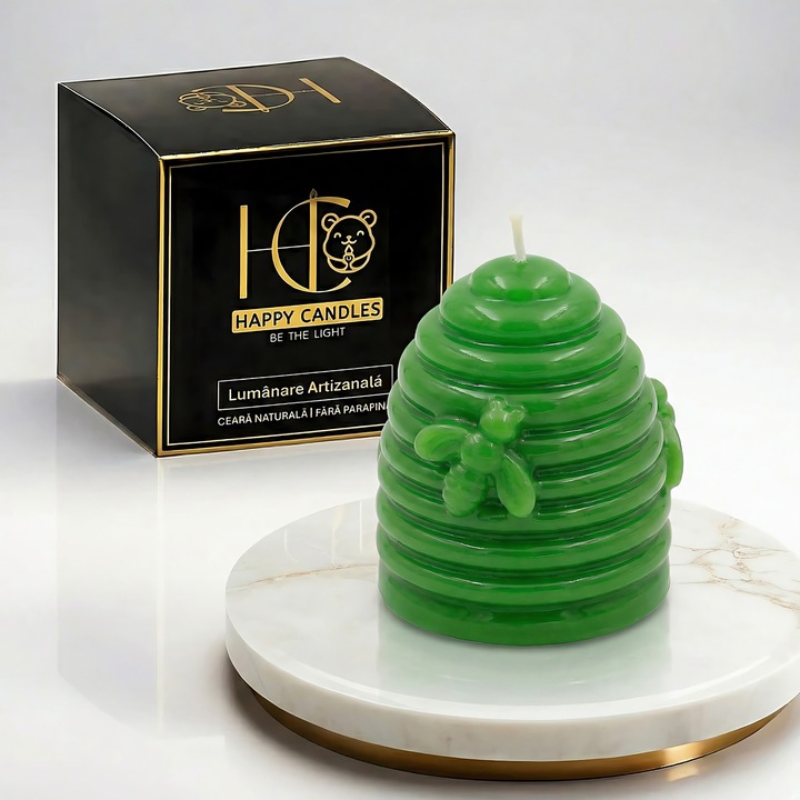 Lumanare din ceara naturala de albine, Happy Candles, Stup, Lime, Handmade, 45g