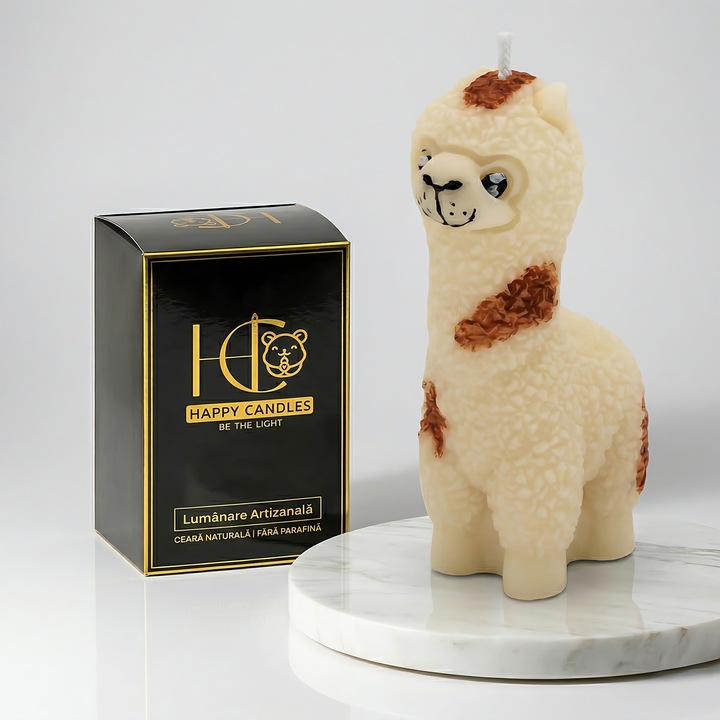 Lumanare parfumata pictata manual premium, Happy Candles, Alpaca, Salcam & Flori de Tei, Ceara naturala, Handmade, 40g