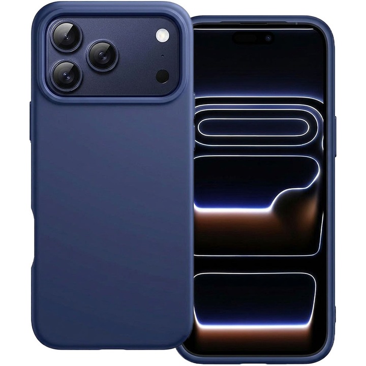 Husa pentru Apple iPhone 17 Pro Max, Color Shield, Interior de catifea, Suprafata aderenta, Protectie antisoc, Margini ridicate, Regular Fit, Silicon, Albastru inchis
