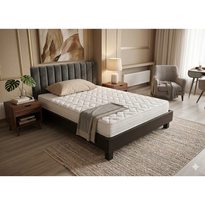 Saltea Ortopedica PREVI Anti-Plosnite cu Tehnologie de Protectie Activa, 160x200x20 cm, spuma poliuretanica, hipoalergenica, termoregulatoare, antitranspiranta, reversibila, cu sistem de aerisire, fermitate tare