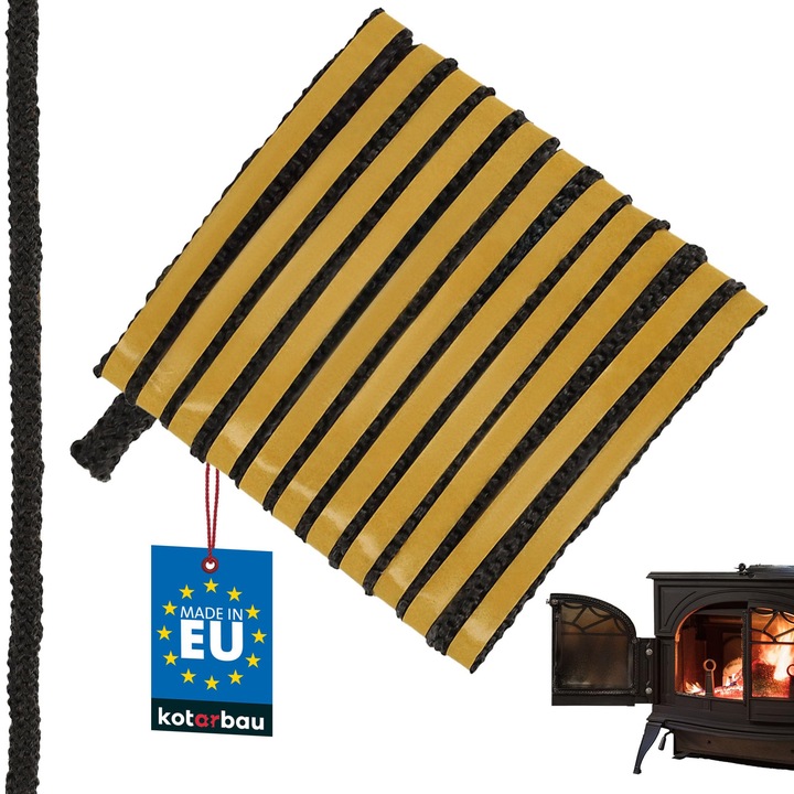 KOTARBAU® Garnitura pentru semineu, garnitura pentru soba pe lemne, 8 x 3 mm, fibra de sticla, 2, 5 m, negru, rezistenta la caldura, autoadeziva