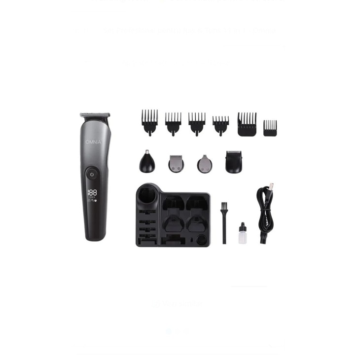 Aparat Profesional Tuns si Barbierit 11 in 1, Trimmer Barba si Par, LCD, Acumulator 1400mAh, USB, 150 min Autonomie, Capete Nas/Urechi, Masina Contur si Ras