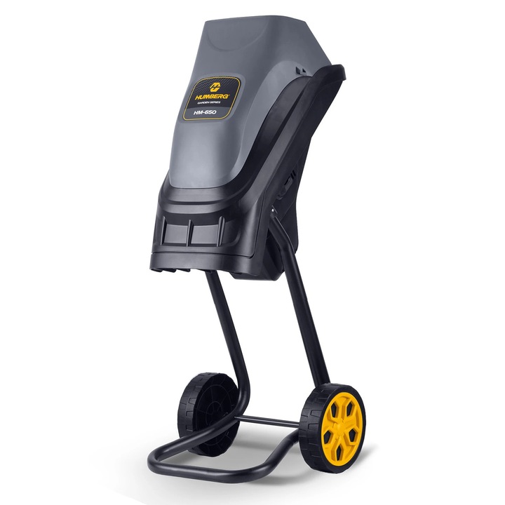 Tocator electric crengi gradina Humberg, 2500W, 4300 rpm, diametru maxim 44 mm, cutite reversibile otel, protectie termica, 2 saci 45L, roti transport, IPX4