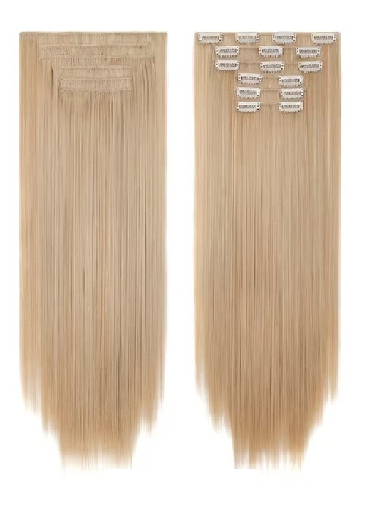 Extensii par Blond Miere deschis, drepte, fibre sintetice care imita parul natural, 16 clipsuri, 57 cm, Animis Beauty
