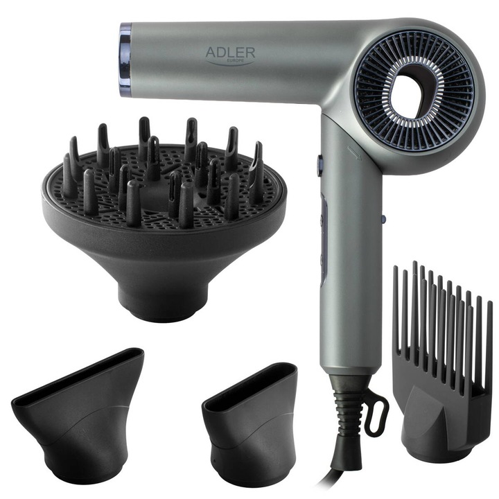 Uscator de Par Multifunctional Adler SUPERSPEED Pliabil Functie Ionica 4 Accesorii 1600W Gri