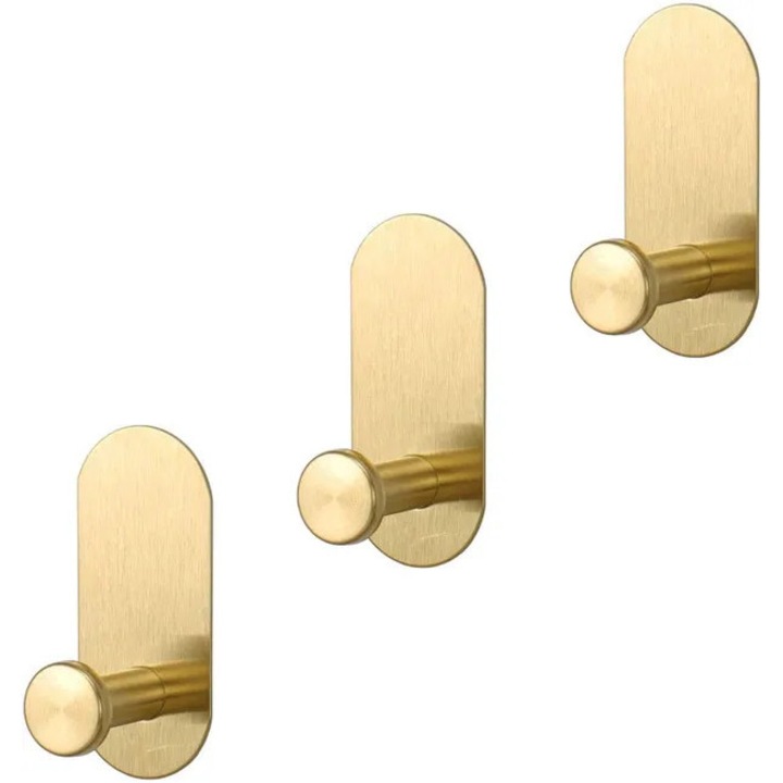 Carlige pentru prosoape cu adeziv puternic, carlige de dus din otel inoxidabil impermeabile (auriu periat, set de 3)