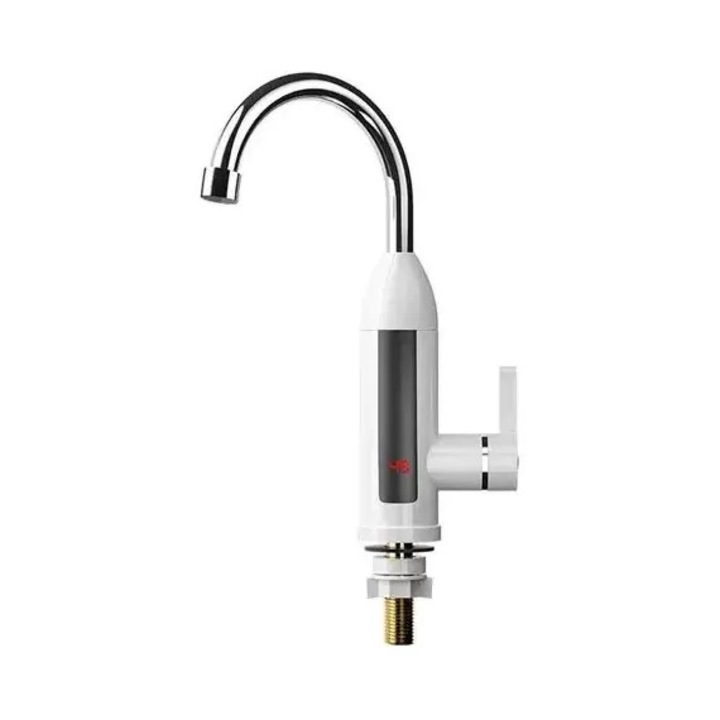 Robinet Electric Instant DDA Cu Incalzire Instantanee a Apei, Afisaj LCD al Temperaturii 45-60 grade C, 3000W, Dimensiune 21x11x27, Rotire 360 grade Cablu de alimentare 1, 1 M, Cu Montare Chiuveta, Design Modern, Alb