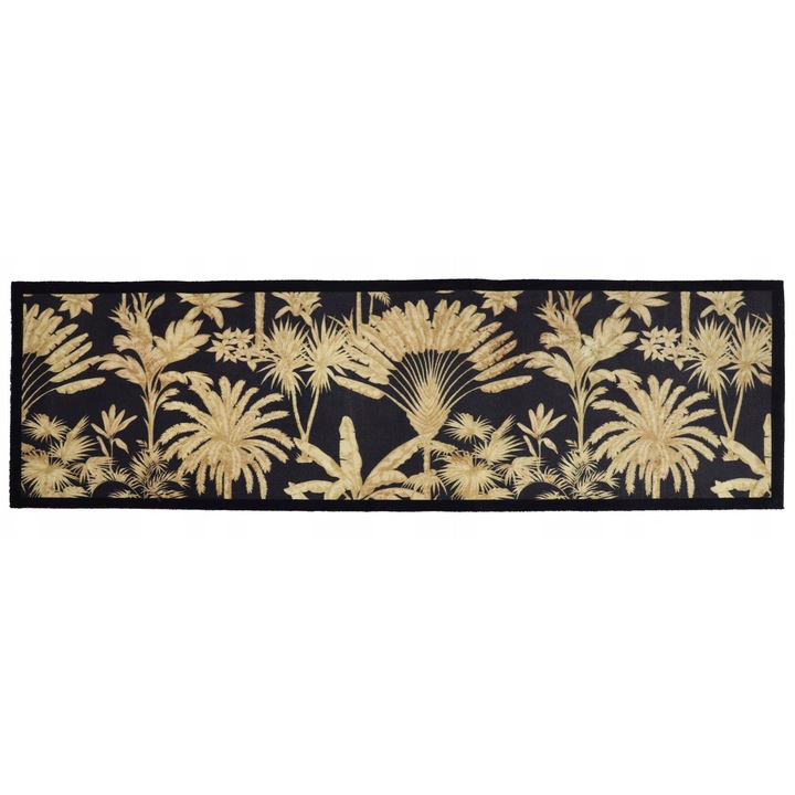 Bejárati szőnyeg, elSimone, 50 x 150 cm, Fekete-Arany, Creation Home Kollekció Boho Minta, 100% Poliamid, Vastagság 8 mm, TPE Csúszásgátló Alj, Padlófűtéshez, Hangszigetelés, Mosható, Oeko-Tex Tanúsítvány, Prémium Minőség