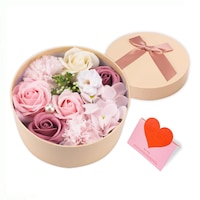 Buchet de flori din sapun, AFKSMILE, Cadou romantic cu flori din sapun parfumate, Contine trandafiri si garoafe parfumate, Pentru sotie, mama si fiica, Pentru ziua Indragostitilor, ziua de nastere, mama, 16.2*8.2cm, Roz