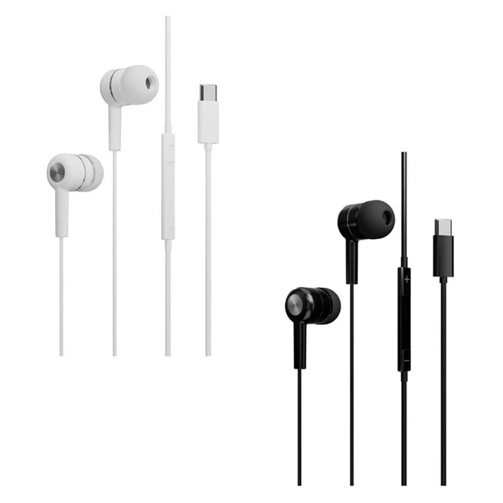 QVOLT Casti in-ear cu fir cu microfon, USB-C, 1.2m, 4944 - 1 bucata, culoare aleatorie Alb/Negru