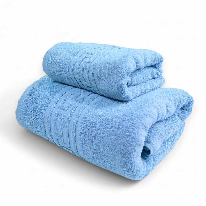 2 db TextiLici Ultra Soft Törölköző Szett – 100% Pamut, Dupla Szál, 500 g/m² – 50x90 cm + 70x140 cm, világoskék