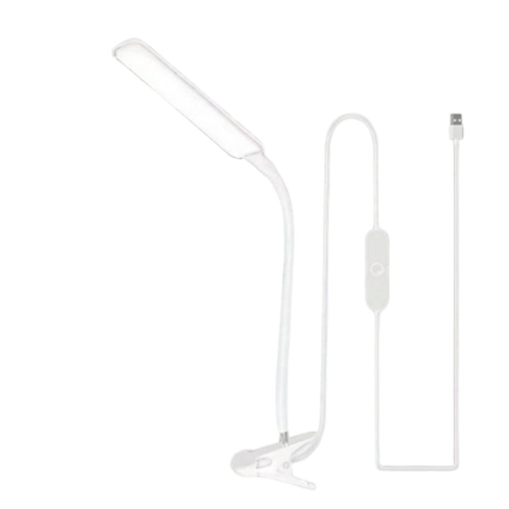 LED настолна лампа с щипка, захранвана чрез USB, гъвкаво рамо