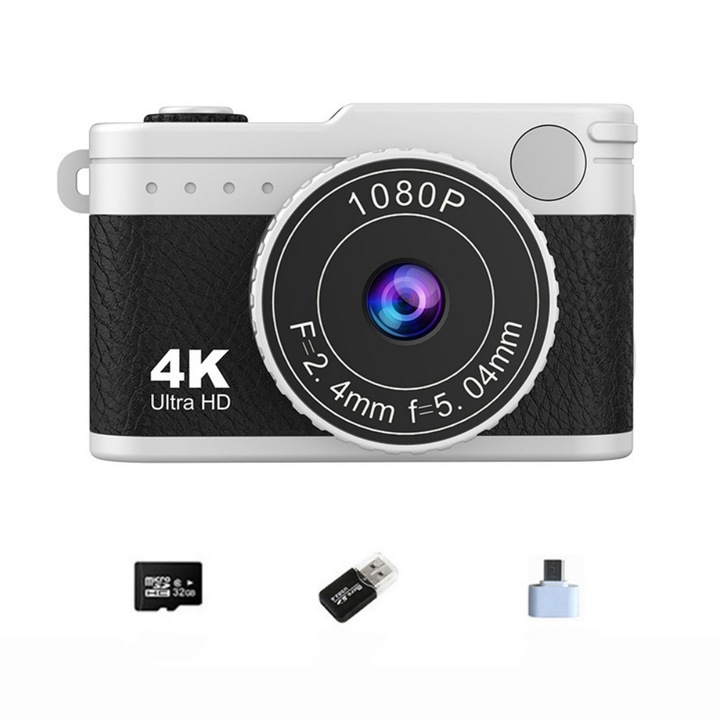 Mini digitális fényképezőgép, 32 GB-os memóriakártyával, USB kártyaolvasóval, TYPE-C adapterrel, 1,83 hüvelykes kijelzővel, 8 megapixeles, 43 × 28 × 19 mm, fekete