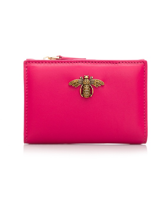 Portofel dama, Musette, JULIA, Piele naturala, Magenta, 13 x 9 cm