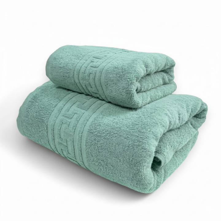 2 db TextiLici Ultra Soft Törölköző Szett – 100% Pamut, Dupla Szál, 500 g/m² – 50x90 cm + 70x140 cm, mentazöld
