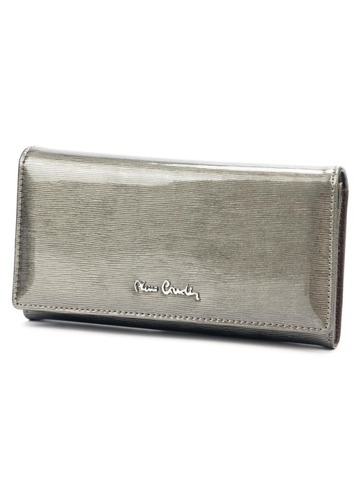 Pierre Cardin nagyméretű lakkozott női pénztárca, ezüst, 20x10cm