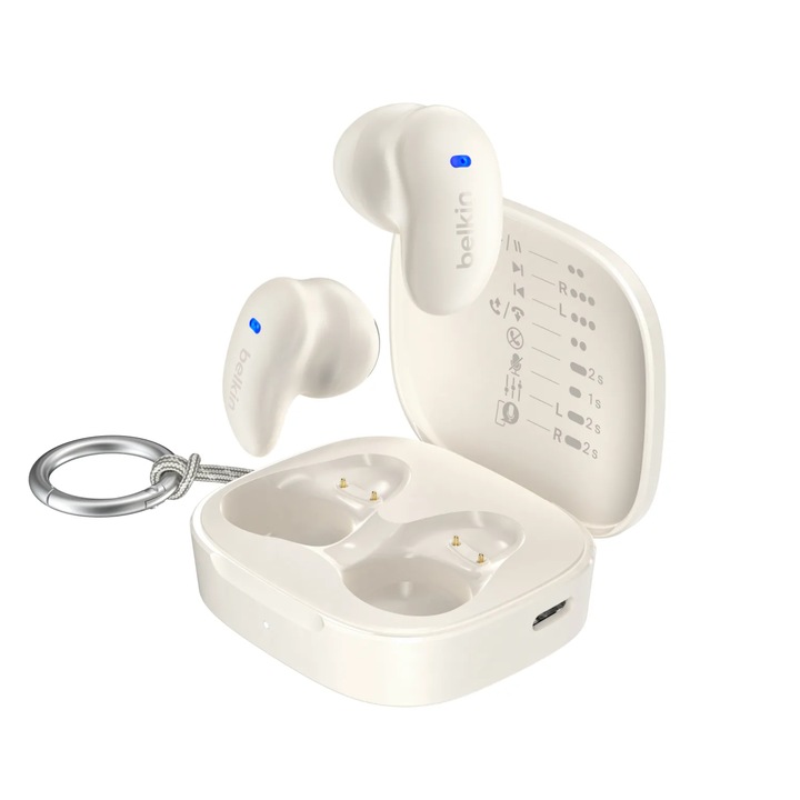 Belkin SoundForm Anywhere vezeték nélküli fülhallgató, fülbe helyezhető, Bluetooth 5.4, homokszínű
