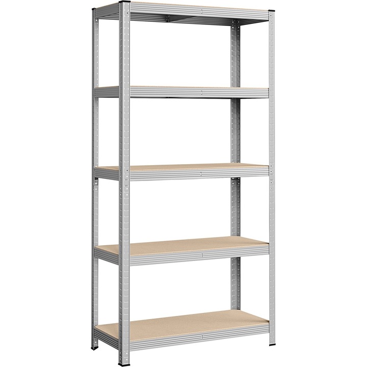 SONGMICS Raft depozitare metalic cu 5 polite reglabile, MDF si otel galvanizat, 90x40x180 cm, argintiu