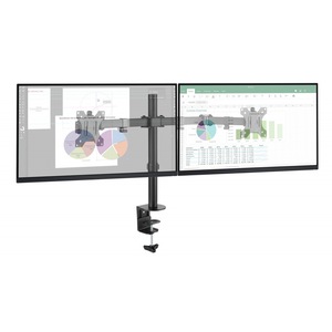 Suport de birou pentru 2 monitoare, profesional ELTEK®, brațe articulate, reglabil, inclinare +/-45°, rotire 360°, utilizare Portrait / Landscape, diagonala 13”–32” (33cm–81cm), greutate maximă susținută 8 kg / braț, VESA maxim 100 × 100, negru