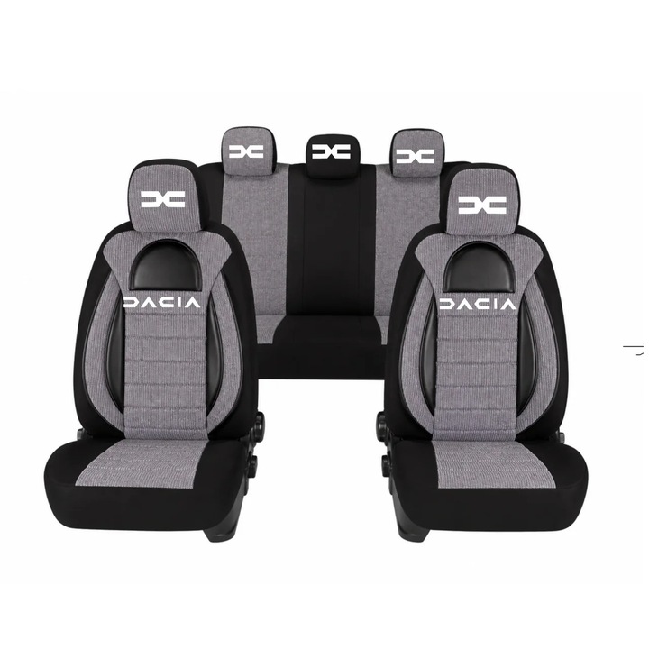 Set Huse Scaune Universale Racing, Gri cu Negru Personalizate cu Dacia Nou