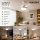 Ventilator LED HASEPE® cu 6 Palete si Telecomanda, PLAFONIERA cu Ventilator, Compatibila E27, 3 Trepte Viteza, Ultra Silentioasa