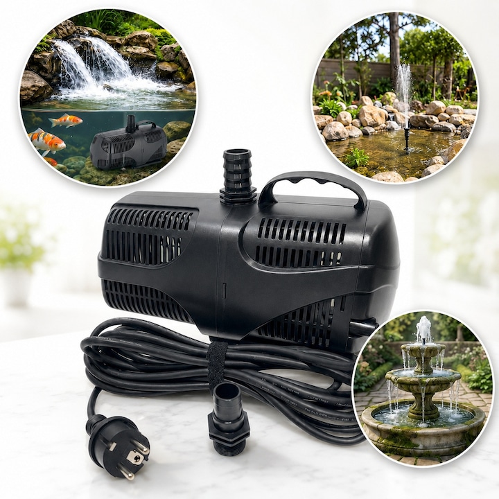 Pompa pentru iaz Boyu SPA-4000, pompa submersibila 4000 l/h, H Max 4 m, pompa apa fantana arteziana, pompa cascada si recirculare apa, ax ceramic, 75 W, pentru iazuri, fantani si bazine decorative