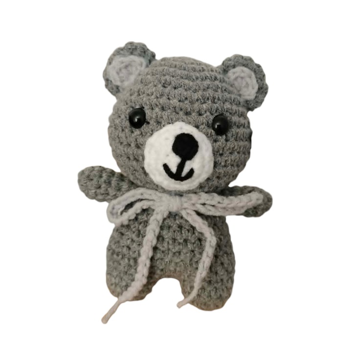 Kézzel horgolt maci babáknak és gyerekeknek, amigurumi pamut játék, gyermek ajándék, 11 cm – Gyöngyházszürke