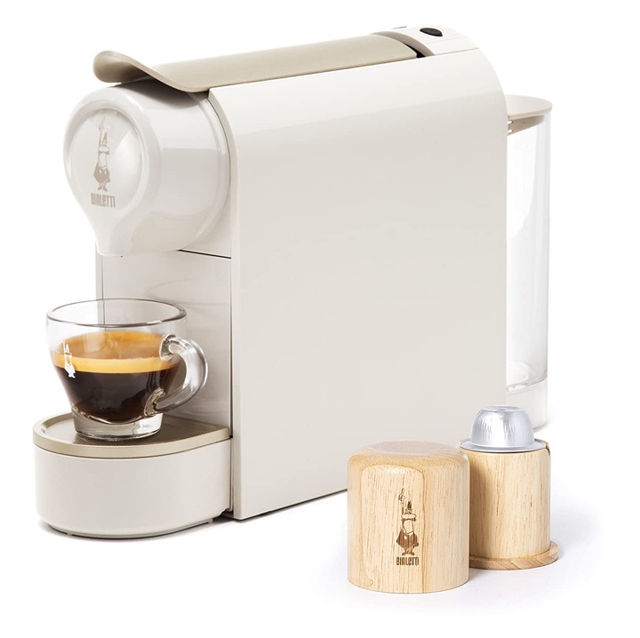 Bialetti Gioia, aparat de cafea espresso pentru capsule din aluminiu, super compact, rezervor de 500 ml, plastic reciclat 50%, taupe