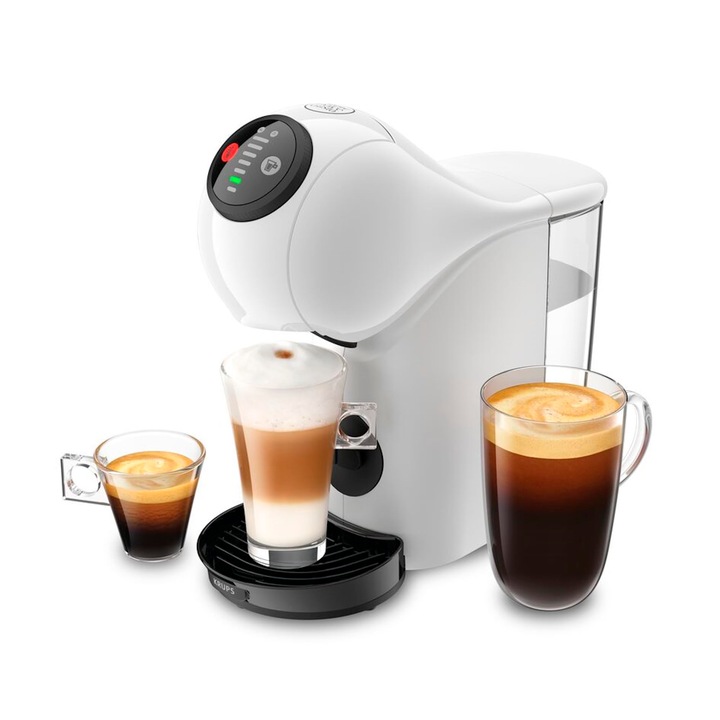 Krups Nescafe Dolce Gusto Genio S Aparat compact cu capsule de inalta presiune Espressor XL cu crema, 30 secunde, oprire automata, alb, + 3 pachete diferite de cafea