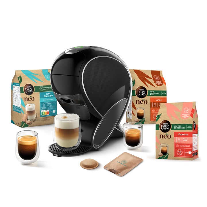 Aparat de cafea Dolce Gusto NEO de la aparatul de cafea Krups + 3 cutii de cafea compostabila (espresso, lungo, cappuccino), aparat inteligent de bauturi multiple YY5242FD
