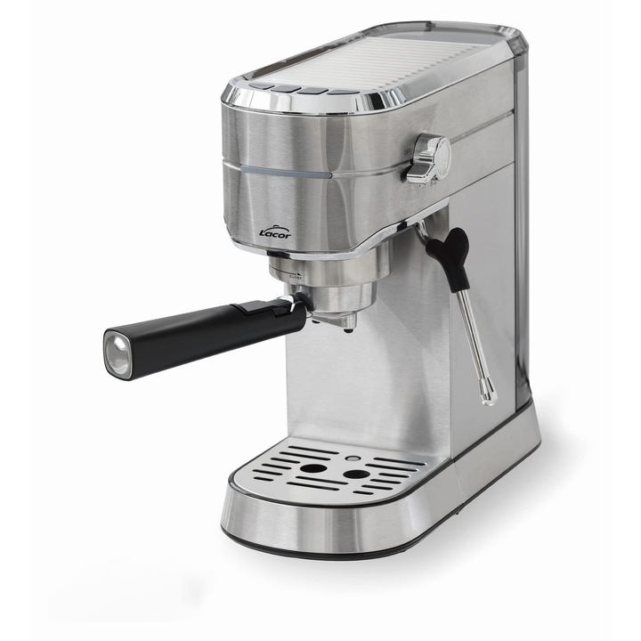 LACOR, 69429, Espressor, pentru prepararea tuturor tipurilor de cafea, cafea macinata sau capsule, cu vaporizator, anti-picurare, accesorii incluse, inox, 20 bar, 1450 W, 1, 25 l