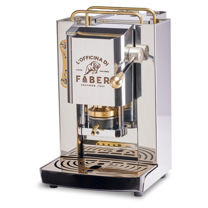 MASINI DE CAFEA FABER, Model Pro Total Inox Deluxe, Aparat de cafea pentru e-pad-uri 44 mm, presa reglabila din alama, electrovalva standard (alama)