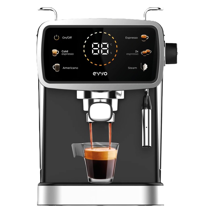 EVVO Retro Intensa eszpresszógép, 15 bar nyomás, vintage kivitel, rozsdamentes acél ház, eszpresszó, cappuccino, 950 W, dupla kifolyó, portaszűrő, 1,5 literes víztartály, gyorsfűtés funkció (szín: kék)
